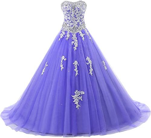 Onlybridal Women's Quinceanera Dress Tulle Appliques Beaded Ball Gown Strapless Lace up Corset Sleeveless Sweet 16 Dress