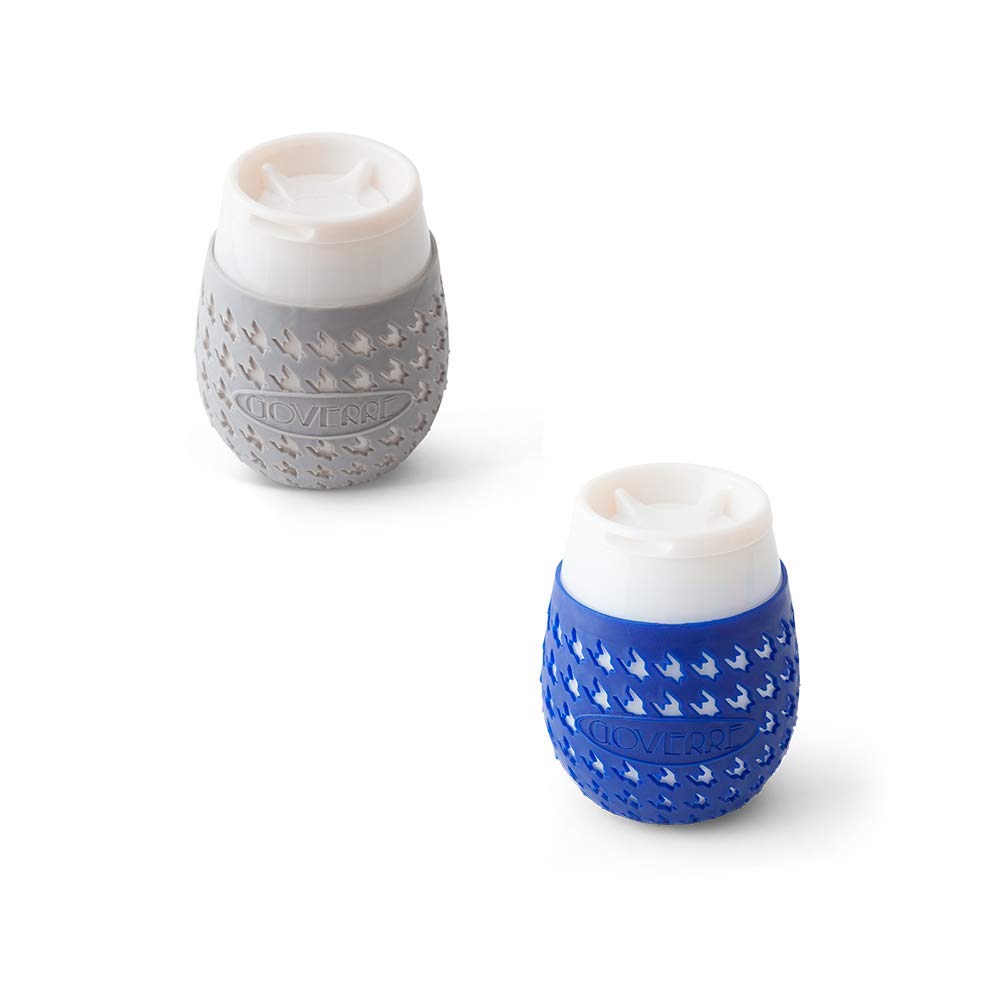 GOVERRE a GLASS: Modern Classic Portable Stemless Wine Glasses. Tumblers with Silicone Sleeve & Drink-Through Lid that Seals | Each To-Go Cup holds 17 oz. (Grey & Navy), Set of 2