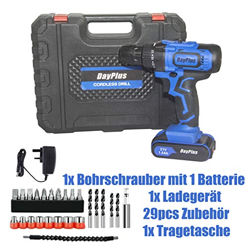 Akku-Bohrschrauber Akkuschrauber Set 21V Akku Bohrmaschine mit 1 Akku 1.5 Ah, LED Licht, Max. Drehmoment: 45Nm, 25+1… – Bild 6