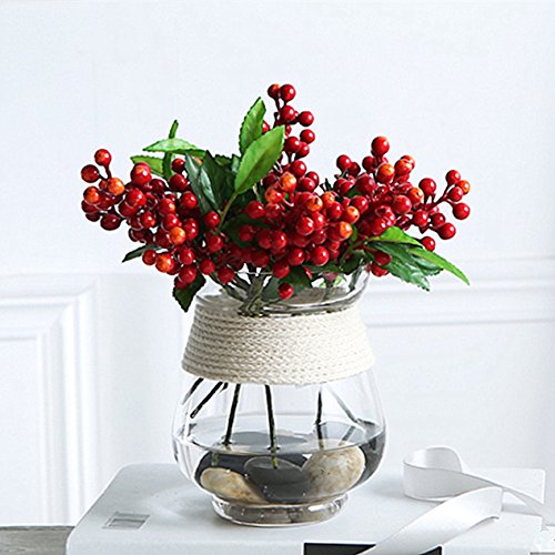 Felice Arts Pack of 6 Rich Red Artificial Berry Stems Holly Christmas Berries for Festival Holiday and Home Decor