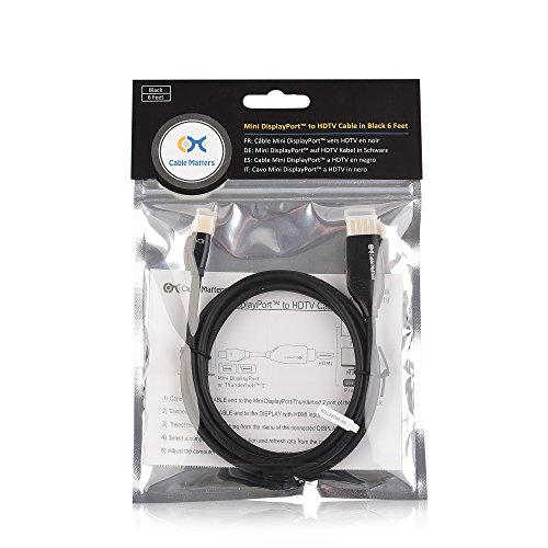Cable Matters 101019-6 Gold Plated Mini DisplayPort Thunderbolt Compatible to HDTV Cable, 6 Feet - Black