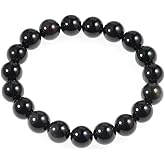 AD Beads Natural Gemstone Round Beads Stretch Bracelet Healing Reiki 10mm (Obsidian)