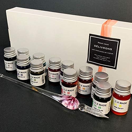 ガラスディップペン 12色セット フラワー桃色 文字 イラスト 絵画 スケッチ アート