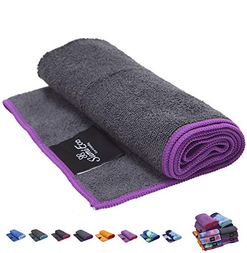 The Perfect Yoga Hand Towel 2SET – Super Soft, Sweat Absorbent, Multicolored Wicking, Non-Slip Bikram Hot Yoga Rug for Pilates Lovers (Hand Towel – Dark Gray | Purple Edge – 2pcs)