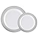 60PCS Heavyweight White with Silver Rim Wedding Party Plastic Plates,Disposable Plastic Plates,30-10.25inch Dinner Plates and 30-7.5inch Salad Plates -WDF (White/Silver Diamond)