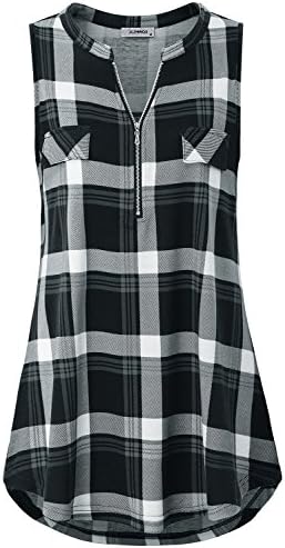 Women's Zip Up V Neck Short Sleeve Casual Tunic Shirt