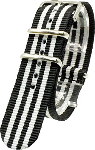 [2PiS] Nato Nylon ( Black / White : 22mm ) Interchangeable Replacement Watch Strap Band 67-1-22