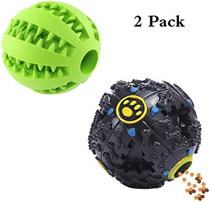 Pet Chew Toys Ball,Dog &amp; Cat food Dispenser squeaky sound training toys ball (3.9"+2.8", Black+Mint Green)