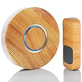 Mailiya Wireless Doorbell / Door Chime and Push Button, No Batteries Required for Receiver, Work Range Over 500-feet and 52 Chimes with LED Light for Home Business Office, Wood Grain
