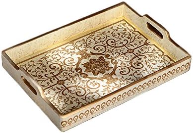 Vintage Pure Handmade Wooden Serving Tray with Handles for Breakfast in Bed, Lunch, Dinner and More; Emboss Pattern - Kitchen & Table Decor Accessories (Large)