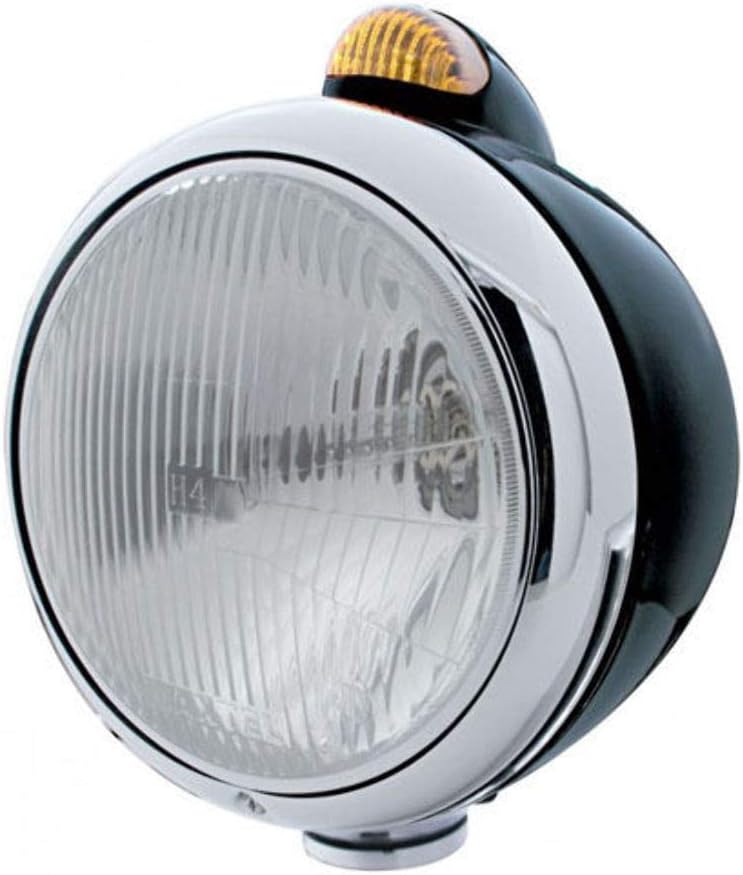 UPI 32414 Black “GUIDE” Headlight - H4 Bulb w/ Dual Function Amber LED/Amber Lens