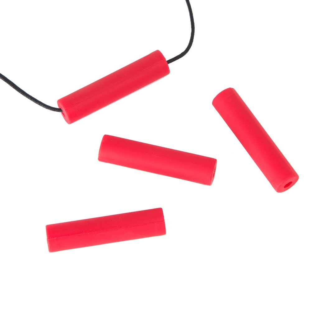 Chewigem - Multipurpose Chewable Necklace & Stimming Aid with 3 Spares - Smooth, Robust, Discreet Design for Anxiety Reduction & Improved Focus - Ideal for Sensory Processing Difficulties, Autism, ADHD, Oral Motor or Teething Needs. (Red Chubes Necklace)