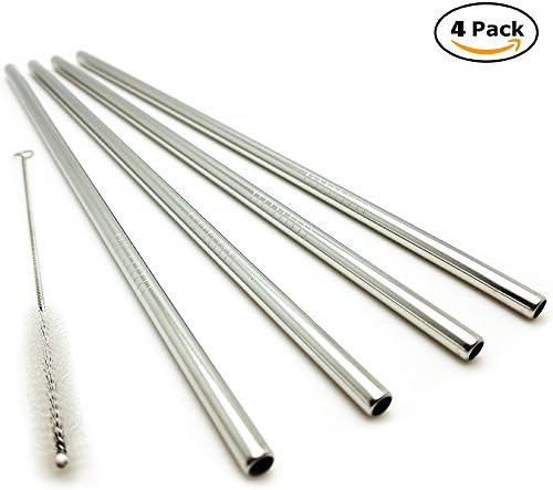 Yuzuo Offical 18/8 Stainless Steel Straws,FDA-approved Durable Reusable Metal 10.5inch Extra Straight Long Drinking Straws Set of 4 for 20oz &amp; 30oz YETI RTIC OZARK Tumbler Cups and 1 Cleaning Brush In