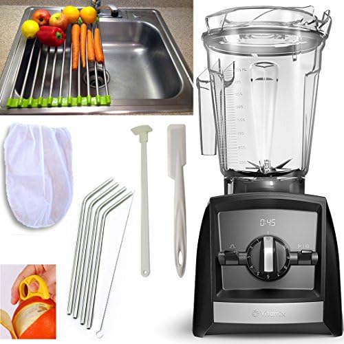 Vitamix Ascent A2300 Blender + Accessory Pack 5- Drain Rack + Blender Spatula + Cleaning Brush + Blender Scraper + Stainless Straws + Nut Milk Bag + Citrus Peeler 2300 (A2300 Black + Accessory Pack5)