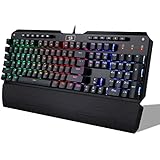 Redragon K555 Gaming Mechanical USB Keyboard with Blue Switches and Wrist Rest, 104 Key RGB LED Illuminated Backlit Computer Keyboard with Macro Keys for Windows PC Games - Black [RGB]