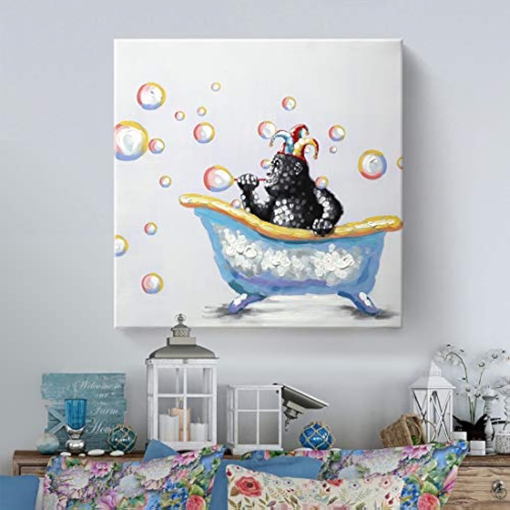 100% Hand-Painted Wall Art For Bathroom Animal Oil Painting Colorful