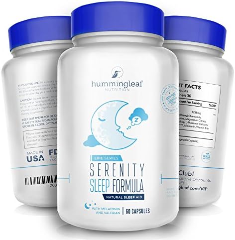 SERENITY Sleep Aid with Melatonin & Valerian by Hummingleaf 60 Capsules - All Natural Extra Strength Sleeping Pills