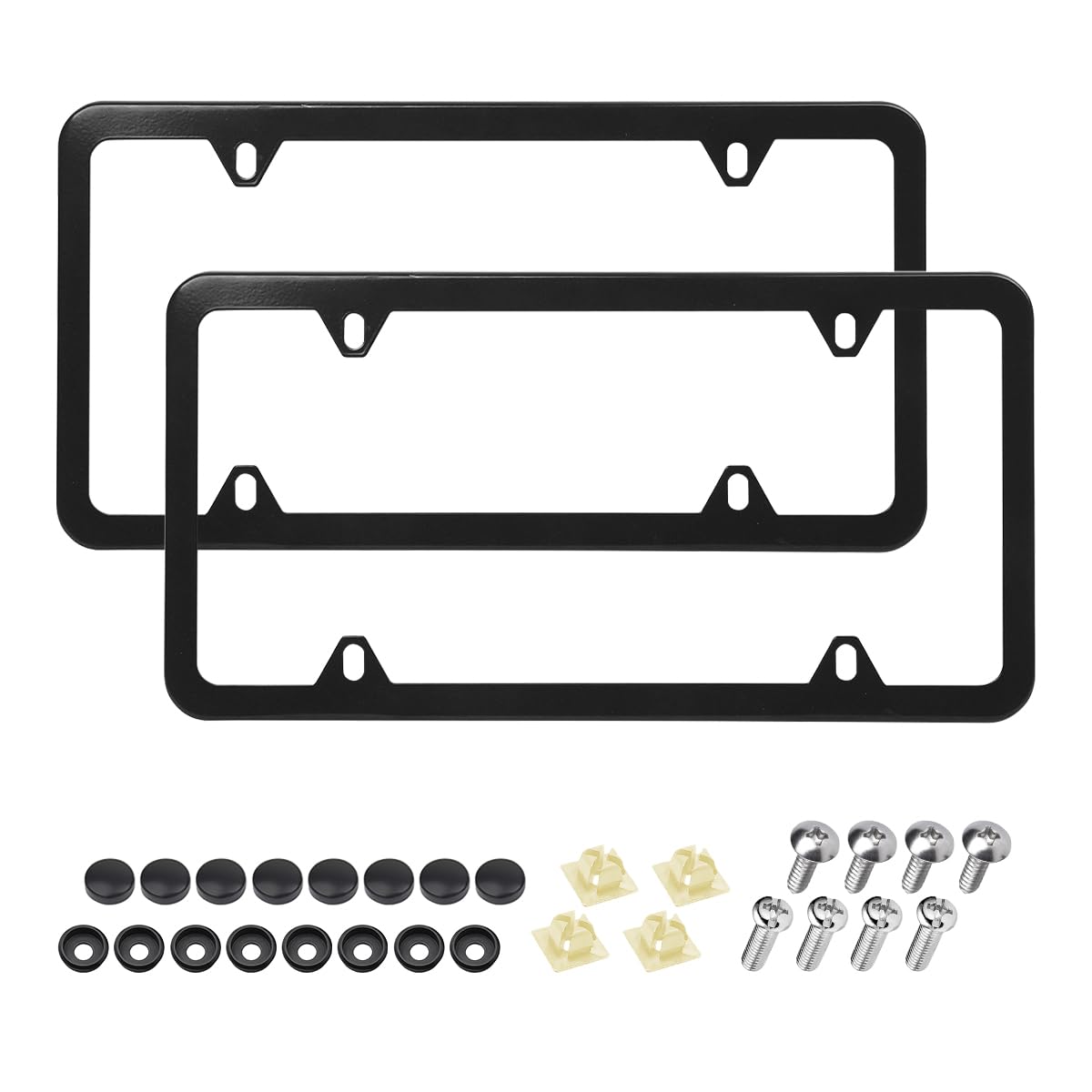 Photo 1 of Mandark 2PCS Car License Plate Frames, Stainless Steel Automotive License Plate Covers, 4 Holes Rustproof Vehicle Front Rear Tag Holder Accessories, Universal for RV, SUV, Truck (Black)