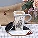 Minigift Ceramic Coffee Mug，Travel Cup with Lid,Handmade Milk Mug 16oz-Owl