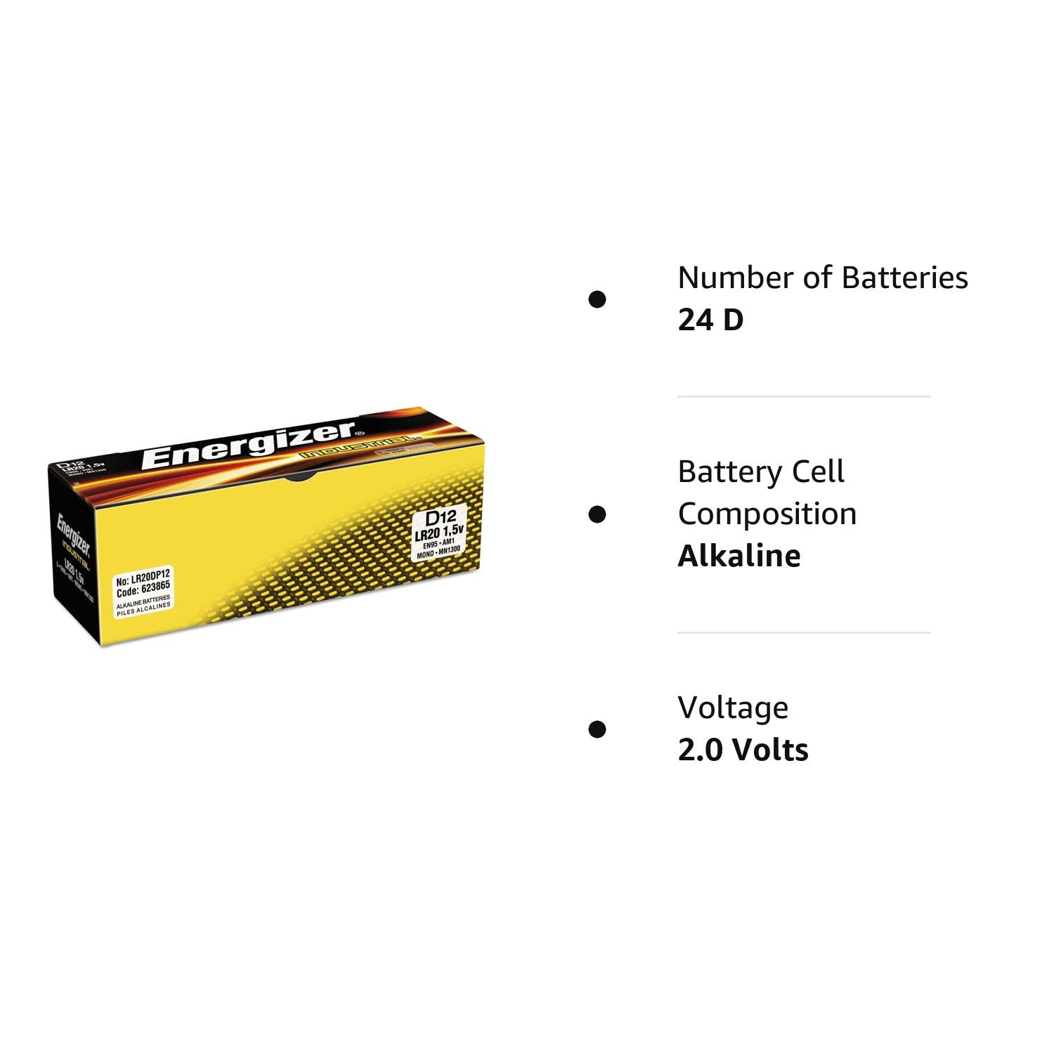 Energizer Industrial EN95 size D alkaline batteries: 24 count