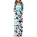 SUNNOE Women's Floral Printed 3/4 Sleeve Scoop Neck High Waist Party Maxi Long Dress Vacation Dress Floor Length