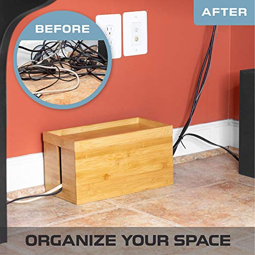 Bamboo Cable Management Box, Large Cord Organizer and Hider for Wires