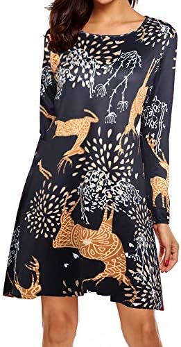 Women Party Wear Bodycon Long Sleeve Dress Xmas Christmas Santa Outfit Cozy Flared Dress HunYUN