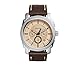 Fossil Men's Machine Watch In Silvertone With Brown Leather Strap And Amber Tinted Dial