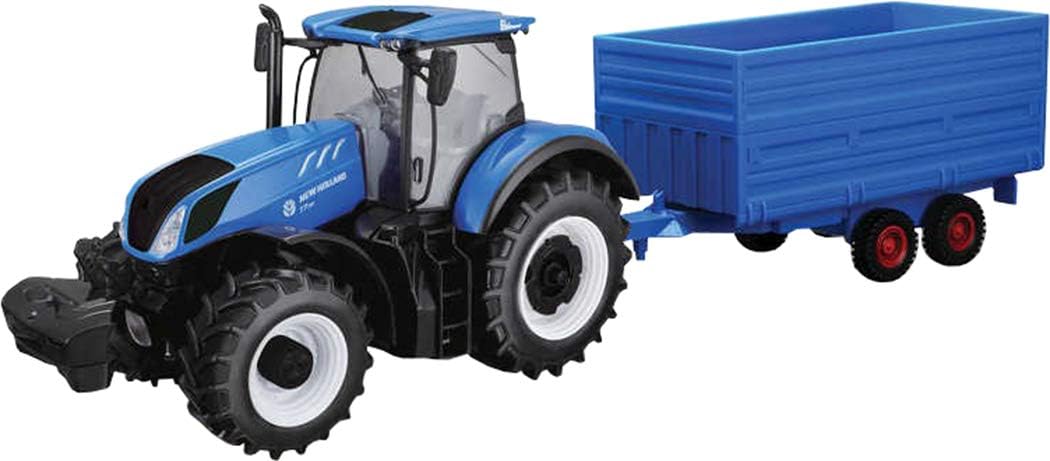 Tobar 1:32 NEW HOLLAND T7HD TRACTOR WITH HAY TRAILER, Blue, 1:32 scale