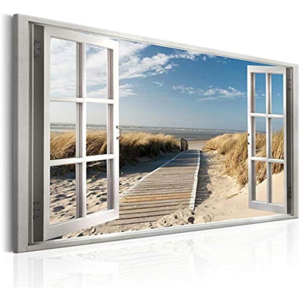 Canvas Prints Wall Art Paintings Beach Scenery Open Window Artwork And