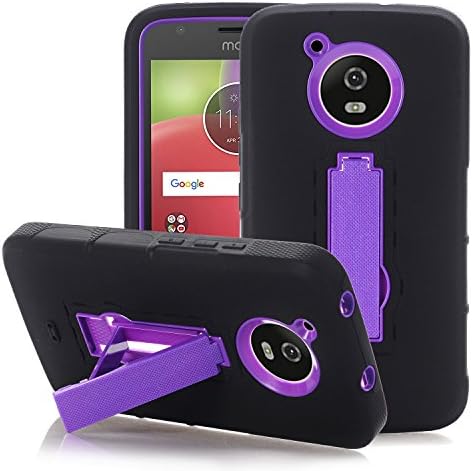Moto E4 Case, Binguowang Hybrid Heavy Duty Shockproof 3 in 1 Design[Hard Plastic+Soft Silicone] Armor Defender Full-Body Protective Case Cover with Kickstand for Motorola Moto E4. (Black+Purple)
