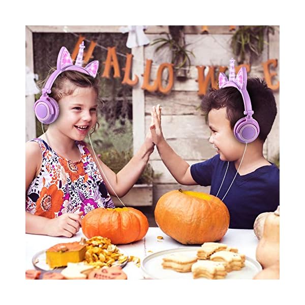 Unicorn-Kids-Headphones-Glowing-Cat-Ear-Headphones-with-85db-Volume-Limit-Foldable-Headphones-for-Kids-GirlsPurplePink esonstyle Unicorn Kids Headphones, Glowing Cat Ear Headphones with 85db Volume Limit, Foldable Headphones for Kids Girls…