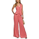 Cicy Bell Womens Vest Sets Summer 2 Piece Outfits Button Crop Blazer Vest and Wide Leg Pant Suits
