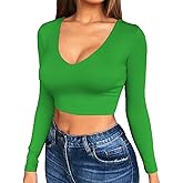 Artfish Women's Long Sleeve Scoop V Neck Crop Top