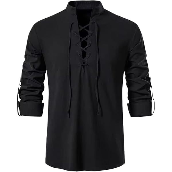 Amazon.com: Long Sleeve Shirts for Men Lace Up V Neck T-Shirt