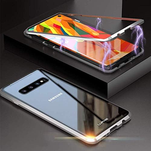 TENGMAO For Samsung Galaxy S10 Magnetic Case,Slim Clear Case Magnetic Adsorption Metal Bumper Glass Case Cover Shock-Absorption, Anti-Scratch,HD Clear(sliver)