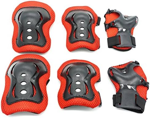 Kid's Knee Pads Wrist Roller Elbow Blading Blades Pad Guards ,For Inline Roller Skating Biking Sports Safe Guard(Black+Red)