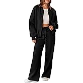 Aleumdr Women's 2 Piece Outfits Oversized Fleece Sweatsuit Zip Up Long Sleeve Sweatshirt with Wide Leg Sweatpants