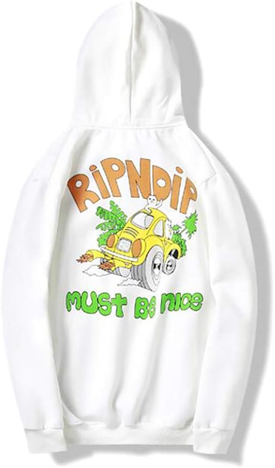 JHY RIP.N.DIP Men's Premium Heavyweight Pullover Hoodie Sweatshirts,White,M