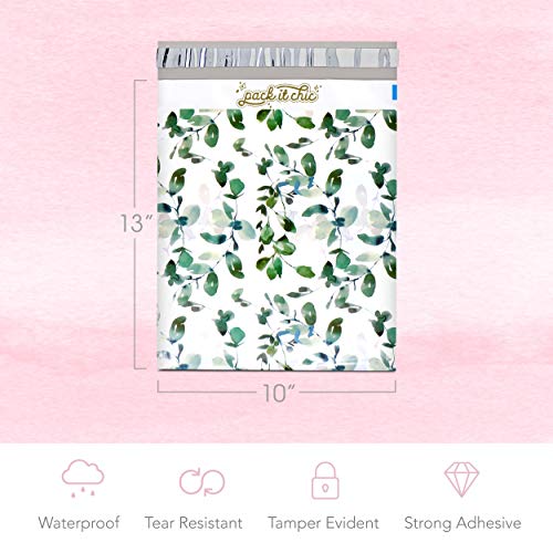 Pack It Chic - 10X13 (100 Pack) Geometric Leaves Pattern - Thank You Poly Mailer Envelope Plastic Custom Mailing & Shipping Bags - Self Seal (More Designs Available)