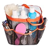 Attmu Portable Mesh Shower Caddy with 8 Storage Pockets, Quick Dry Waterproof Shower Tote Bag Oxford Hanging Toiletry and Bath Organizer for Shampoo, (D-Orange)