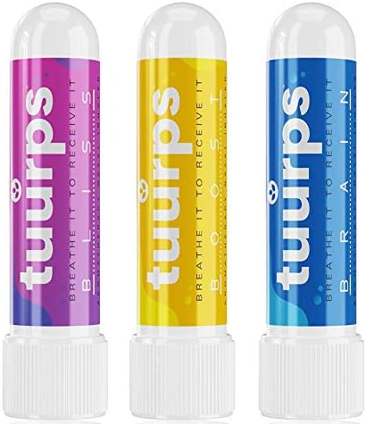 TUURPS Aromatherapy Nasal Inhalers - Boost (Energizing), Bliss (Calming) & Brain (Nootropic) - Refreshing Sinus Aid - All Natural Blends of Essential Oils and Menthol (Variety 3-Pack)
