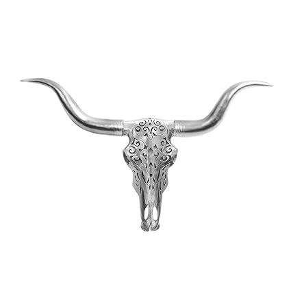 Faux Carved Texas Longhorn Cow Skull Wall Hanging Sculpture By
