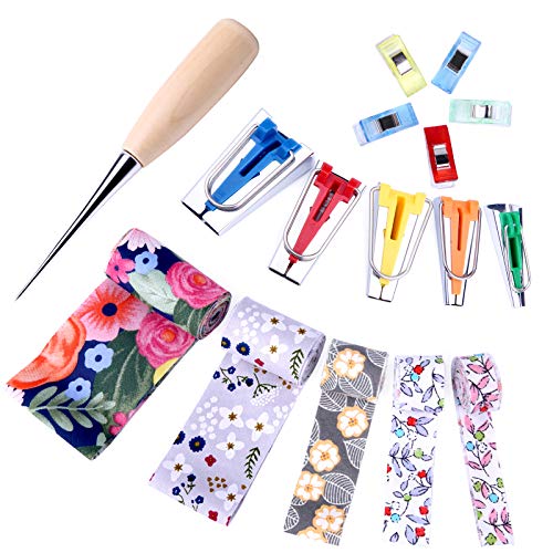 LUNARM Bias Binding Maker Kit + Double Fold Quilt Binding Bias Tape, 5