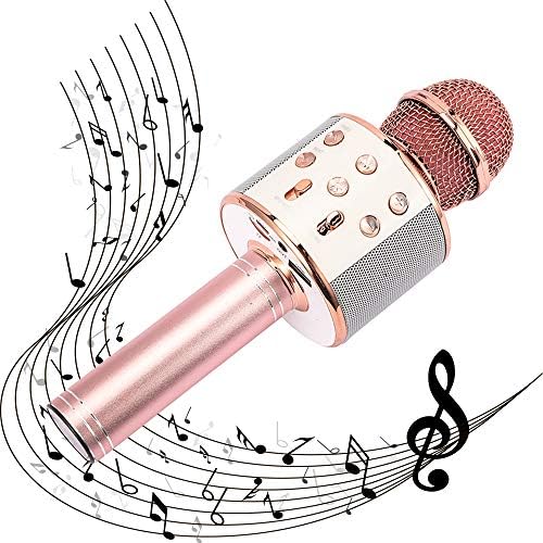 SUGOO Party Gift for Girl Kids, Wireless Karaoke Microphone for 4-12 Year Old Girls Boys Kids Bluetooth Karaoke Micrphone Machine for Kids Birthday Party Gift for Girls Age 4-12 Rose Gold MIC