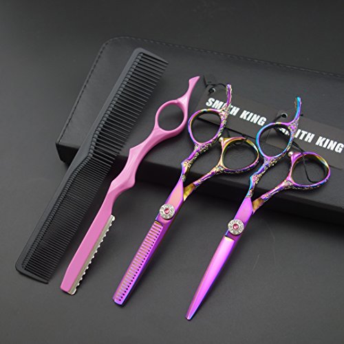 Professional Hair Cutting Scissors Set with Razor Comb Case,Hair cutting shears Hair Thinning shears with rose handle (6.0 inches)