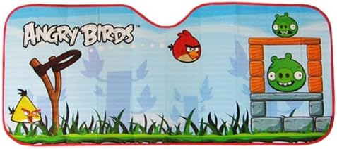 Folding Front Windshield Sunshade in Classic Angry Birds Design - Yellow Bird, Red Bird, and Pigs