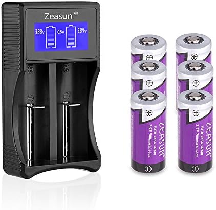 CR123A Battery and 18650 16340 14500 AA AAA Battery Charger Zeasun 6 Pack 16340 Rechargeable Lithium Batteries,3.7V 700mAh