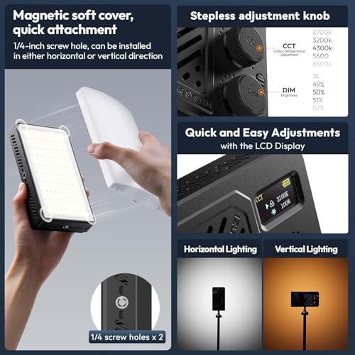 ULANZI LM-P40 Bi-Color LED Video Light, 2700-6500K 40W Portable Camera Light, 5000mAh Rechargeable Battery, 8 Scene Modes, Mini Studio Lighting for YouTube, Vlogging, Live Streaming, Photography