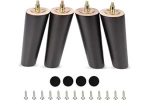 CtopoGo Wooden Solid Wood Round Furniture Legs 6 Inch Set of 4 Mid-Century Modern Sofa Replacement Parts Couch Bed Coffee Chair Desk Table Feet Legs with Pre-Drilled Bolts